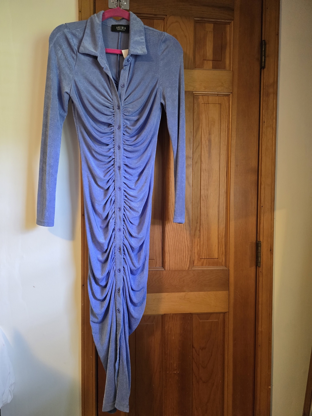 Akira Lavender Ruched Button-Front Long Sleeve Dress - Picture 13 of 16
